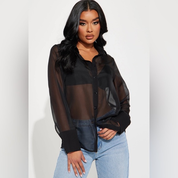 Fashion Nova Tops - Fashion Nova M Black Sheer Blouse NWT Goth Whimsy Ethereal Vampire Sexy Grunge